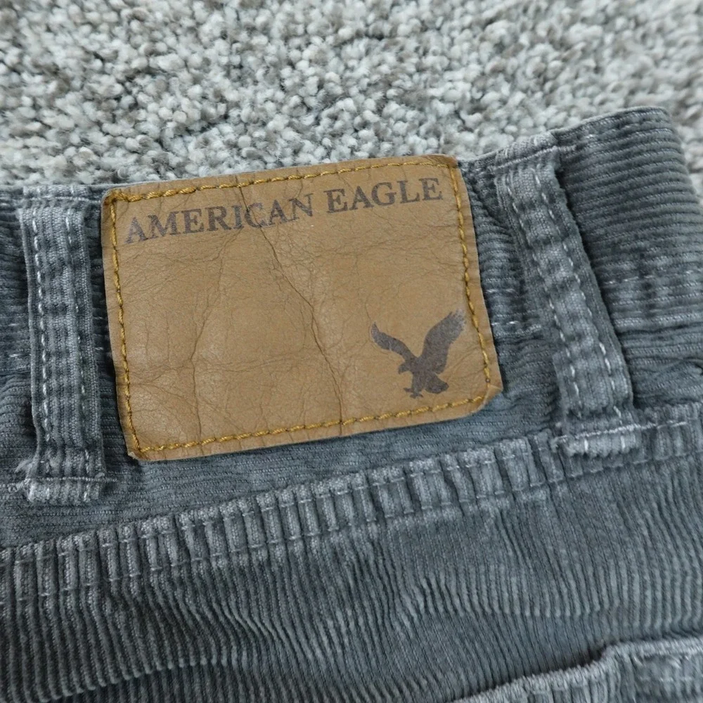 VTG American Eagle Pants Mens 38X32 Gray Corduroy Straight Chino 5 Pocket Y2K